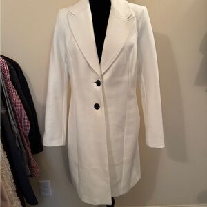 White House Black Market Off White Long Single Breasted Coat